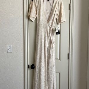 Aidan Mattox Champagne Sequin Wrap Maxi Gown